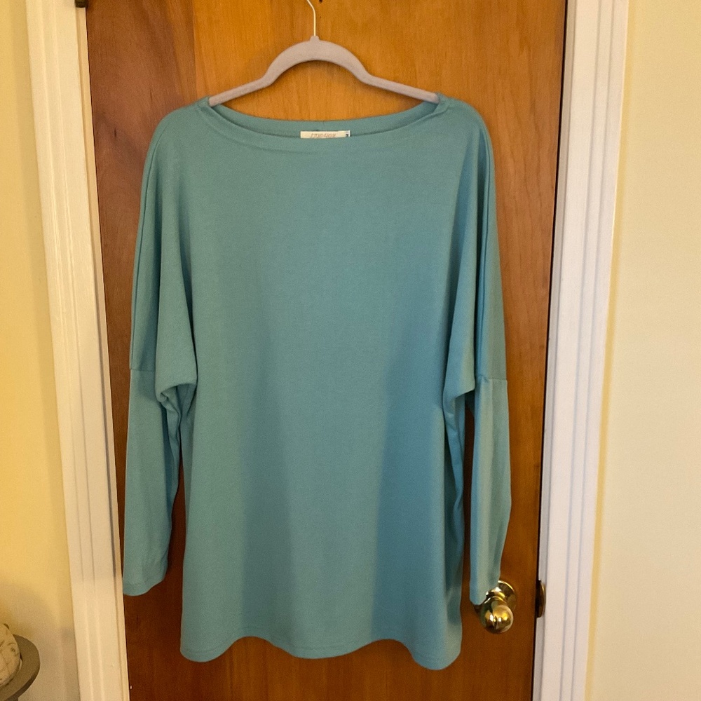 Liyo Hon Top Teal Women’s Sz M Oversized Long Sleeve Casual